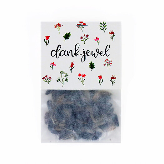 Zaden pergamijn zakje met klapkaartje