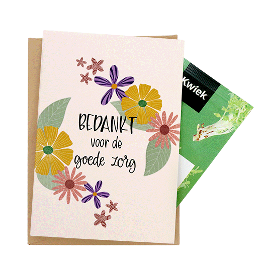 Zaden in klapkaartje met envelopje