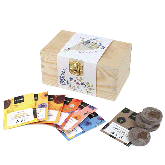 Zadenpakket in houten kistje