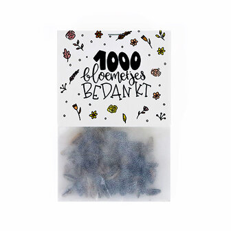 1000 bloemetjes bedankt (wit) - bedankje zaden in pergamijn zakje met klapkaartje 
