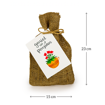 Geniet van je pensioen - Bedankje zadenpakket in jute zakje