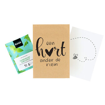 Een hart onder de riem - bedankje zaden in kraft zakje met kaartje