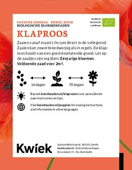 Biologische klaproos zaden -  KWIEK Uitdeel zakjes