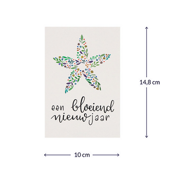 Bloemenzaden met kaart 'Een bloeiend nieuwjaar' verpakt in pergamijn zakje