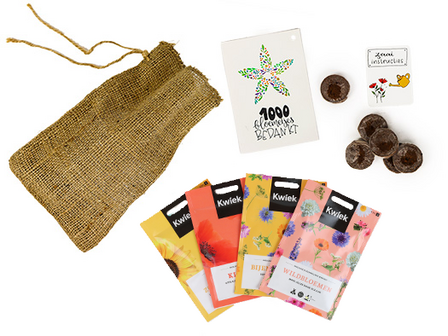 1000 bloemetjes bedankt - Bedankje zadenpakket in jute zakje
