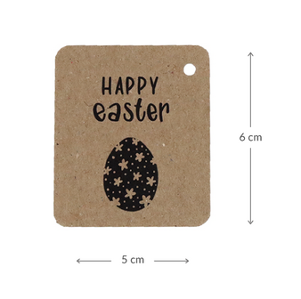 Kraftlabel 50 x 60 mm met boorgat met de tekst &#039;Happy Easter&#039; - Maatgeving