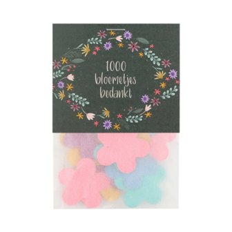 1000 bloemetjes bedankt - Groeiconfetti in pergamijn zakje met klapkaartje // Rond