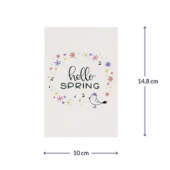 Bloemenzaden met kaart &#039;Hello spring&#039; verpakt in pergamijn zakje