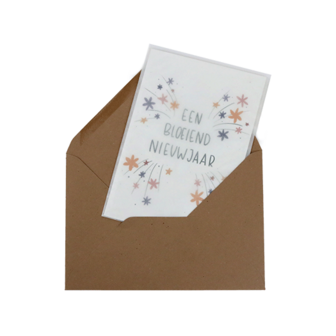 Bloemenzaden met kaart &#039;Een bloeiend nieuwjaar&#039; verpakt in pergamijn zakje // Floralis