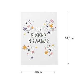 Bloemenzaden met kaart &#039;Een bloeiend nieuwjaar&#039; verpakt in pergamijn zakje // Floralis