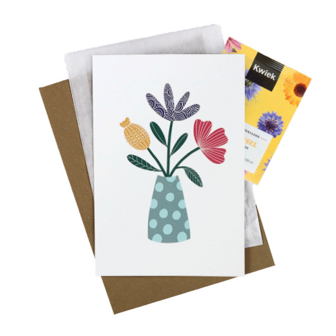 Bloemenzaden met kaart &#039;Vaas met bloemen&#039; verpakt in pergamijn zakje // Floralis