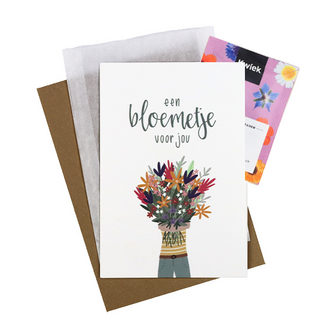 Bloemenzaden met kaart &#039;Een bloemetje voor jou&#039; verpakt in pergamijn zakje // Floralis