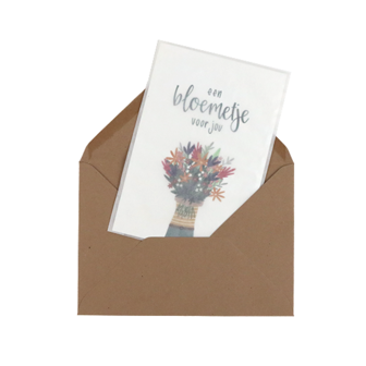 Bloemenzaden met kaart &#039;Een bloemetje voor jou&#039; verpakt in pergamijn zakje // Floralis