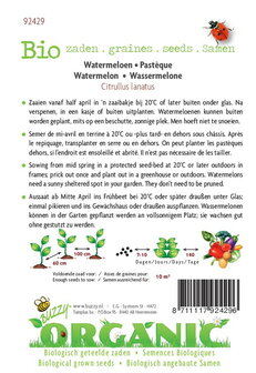 Biologische Watermeloen Crimson Sweet zaden - achterkant