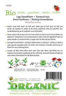 Biologische Zonnebloem type Sunspot zaden - achterkant