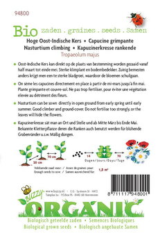 Biologische hoge Oost-Indische kers (gemengd) zaden - achterkant