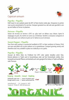 Biologische Paprika Piquillo zaden achterkant