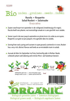 Biologische Rucola gewone zaden - achterkant