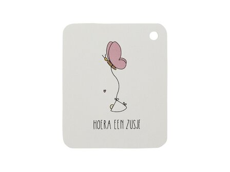 Tuinzaden zaaien - zaden in linnenzakje - Hoera een zusje - kindertraktatie - label voorkant