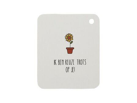 Tuinzaden zaaien - zaden in linnenzakje - Ik ben reuze trots op je! - kindertraktatie - label voorkant