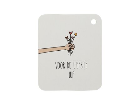 Tuinzaden zaaien - zaden in linnenzakje - Voor de liefste juf - kindertraktatie - label voorkant