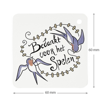 Pindaketting rijgen - bedankt voor het spelen - kindertraktatie - label maatgeving
