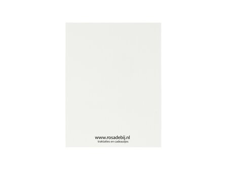 Achterkant kaartje 80 x 105 mm met de tekst &lsquo;Blije bijen&rsquo;