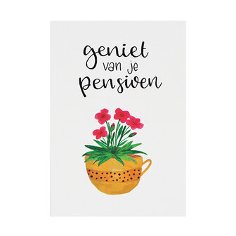 Ansichtkaart 100 x 148 mm met de tekst &lsquo;Geniet van je pensioen&rsquo;