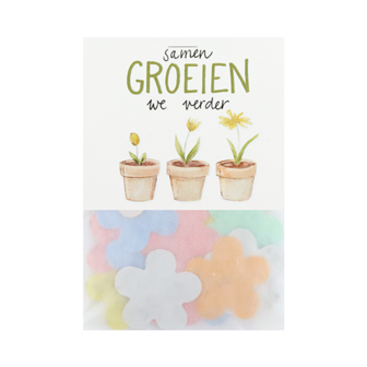 Samen groeien we verder - Groeiconfetti in pergamijn zakje met klapkaartje // Mijksje