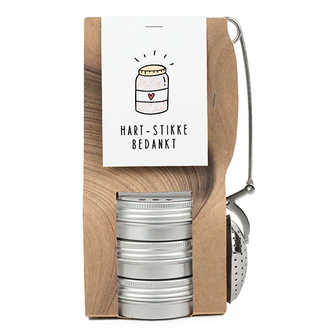 Hartstikke bedankt - Theetas met 3 blikjes en  thee-ei knijper // Eef