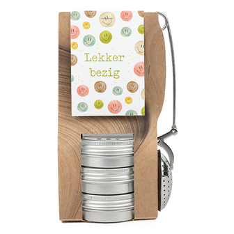 Lekker bezig - Theetas met 3 blikjes en thee-ei knijper // Mijksje