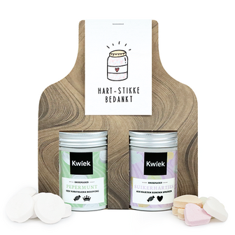 Hart-stikke bedankt - Snoeptas met twee blikjes snoep // Eef