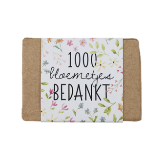 Zaadbommetjes in papier mach&eacute; doosje - Bedankt - Voorkant wikkel 