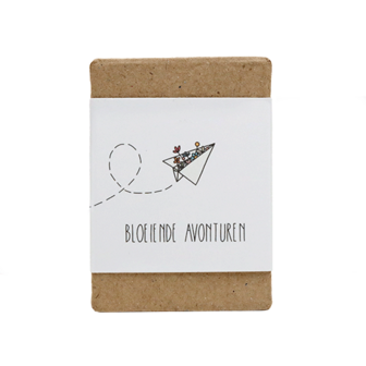 Zaadbommetjes in papier mach&eacute; doosje - Bedankt - Voorkant wikkel 