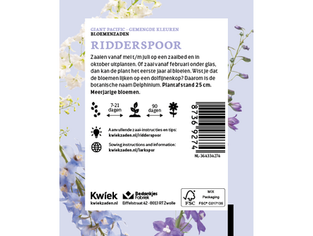 Ridderspoor zaden -  Kwiek Uitdeel zakjes (op = op, THT 7-2026)