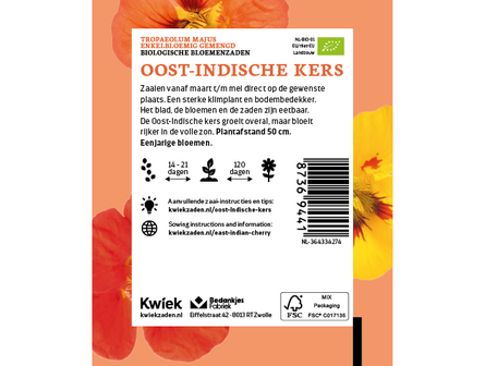 Biologische Oost-Indische kers zaden -  Kwiek Uitdeel zakjes (UITVERKOCHT)