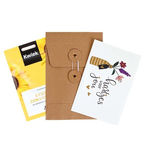 Hartjes voor jou - bedankje zadenpakket met ansichtkaart in Japanse envelop