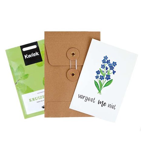 Vergeet me niet - bedankje zadenpakket met ansichtkaart in Japanse envelop