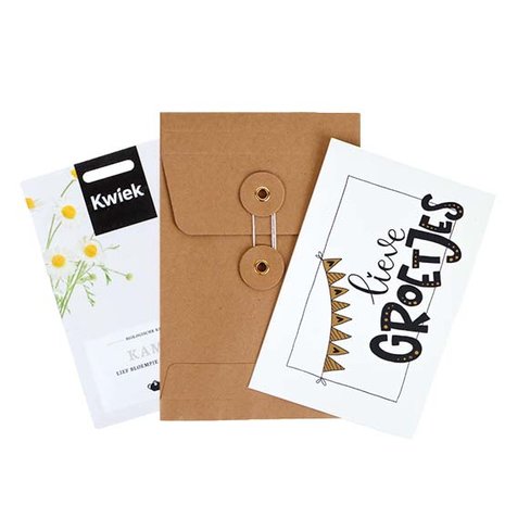 Lieve groetjes - bedankje zadenpakket met ansichtkaart in Japanse envelop