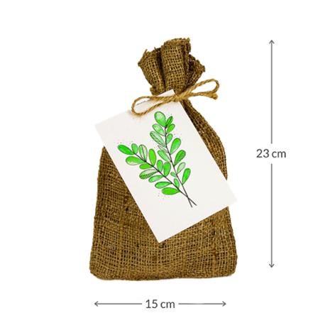 Groen blad - Bedankje zadenpakket in jute zakje