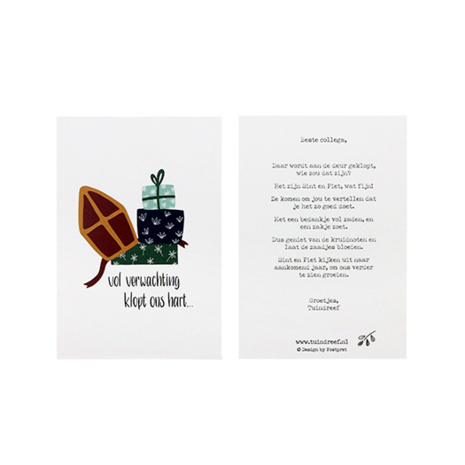 Brievenbus bedankje voor Sinterklaas: zaden in linnenzakje met ansichtkaart