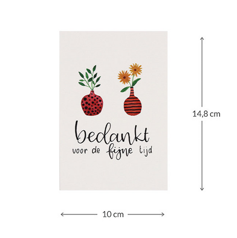 Bloemenzaden met kaart 'Bedankt voor de fijne tijd' verpakt in pergamijn zakje
