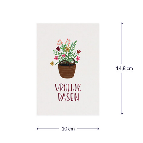 Bloemenzaden met kaart 'Vrolijk pasen' verpakt in pergamijn zakje