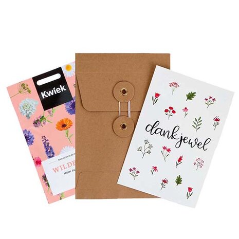 Dankjewel - bedankje zadenpakket met ansichtkaart in Japanse envelop