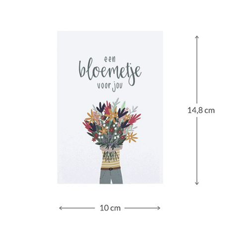 Maatgeving ansichtkaart 100 x 148 mm met de tekst ‘Een bloemetje voor jou’