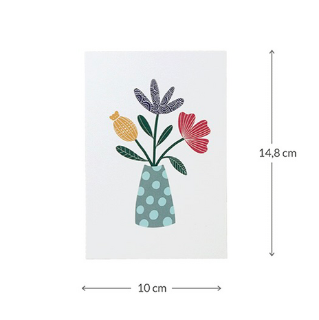 Maatgeving ansichtkaart 100 x 148 mm met een ‘Vaas met bloemen’