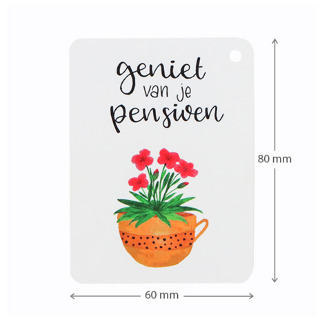 Label - Geniet van je pensioen | 60 x 80 mm | Maatgeving