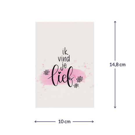 Bloemenzaden met kaart 'Ik vind je lief' verpakt in pergamijn zakje