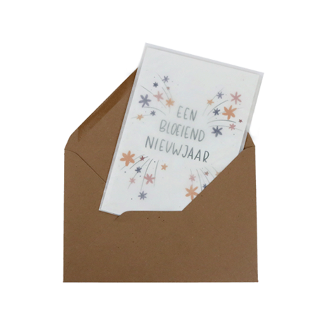 Bloemenzaden met kaart 'Een bloeiend nieuwjaar' verpakt in pergamijn zakje // Floralis