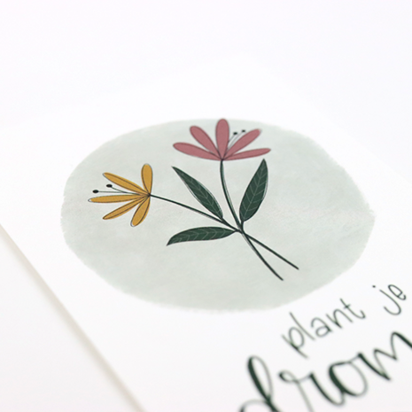 Bloemenzaden met kaart 'Plant je dromen // Floralis' verpakt in pergamijn zakje